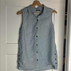Sleeveless 100 percent Linen Blue Blouse